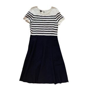 Talbots Dress Striped Knit Black White Striped A-Line Swing Large